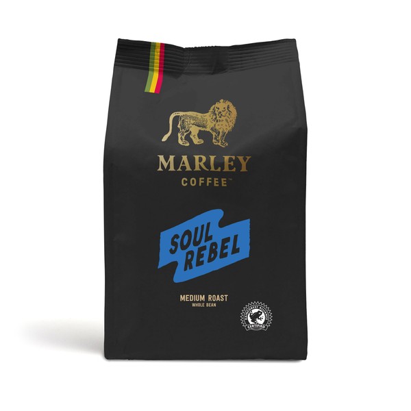 Marley Coffee Soul Rebel Medium Roast Coffee Beans 227g - From The Family of Bob Marley - Rainforest Alliance Certified - 227g - Strength 3 - For All Coffee Machines