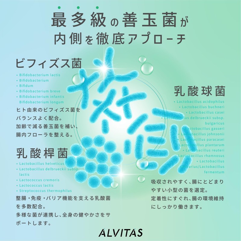 【高濃度 ロイテリ菌 480億個 x 22種の乳酸菌】生きた ロイテリ菌 サプリメント 30日分 ミント味 ALVITAS