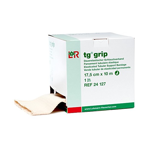 Lohmann & Rauscher 82709 Tg Grip,Elasticated Tubular Compression Bandage for Light & Comfortable Support,Sleeve for Sprains,Strains,Soft Tissue Injuries,Skin Friendly Stockinette,Size J, 17.5cm x 10