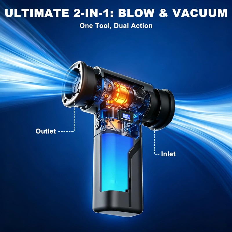 2-in-1 Vacuum and Blower, 110,000 RPM Compressed Air Duster, 160g