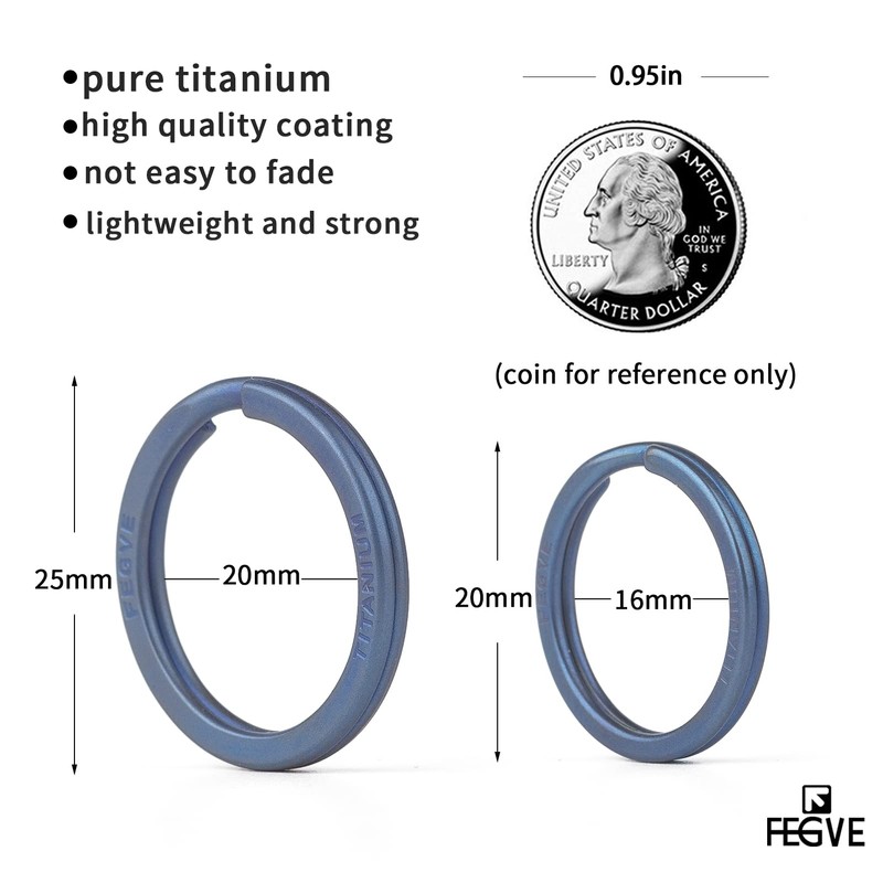 FEGVE Titanium Key Chain Rings Split Rings 4 Pack –