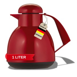 Helios Day Thermos Flask Red 1L - 6h Hot - Keeps Drinks Hot & Cold - Includes Tea Bag Holder - Easy Cleaning - Suitable for Tea & Coffee