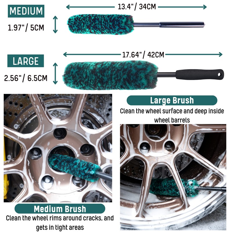 oesee Professional 4 Pack Long Handle Wheel Brush Kit for