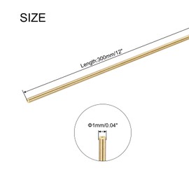 sourcing map 1mm x 300mm Brass Round Rod, Metal Solid Shaft Rods Lathe Bar Stock for DIY Crafts Model Car Helicopter Airplane 10pcs
