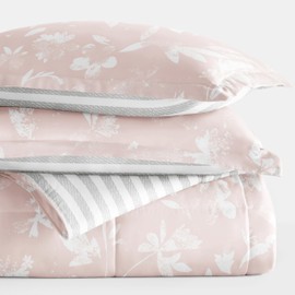 Merit Linens Pressed Flowers Reversible Down-Alternative Comforter Set - King/Cal-King Pink
