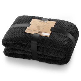 DecoKing Henry Cuddly Blanket, Soft, Fleece Microfibre Bedspread in Scandinavian Style, Black, 70 x 150 cm