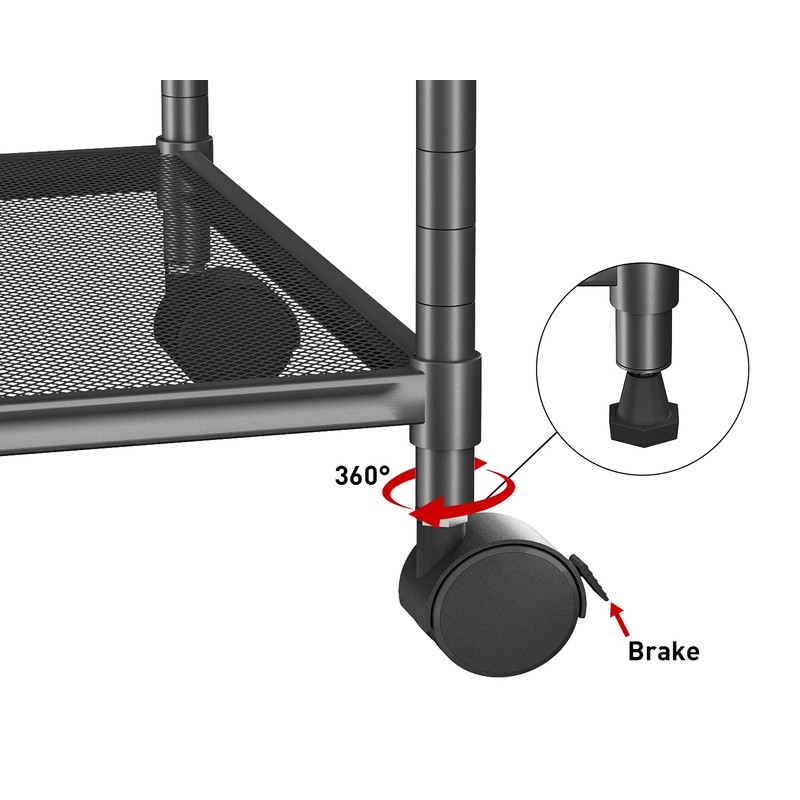 OVICAR Storage Shelf with Wheels - Adjustable 5 Tiers Mesh
