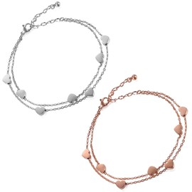 Flongo Women's Elegant Anklet / Friendship Bracelet, Friendship Bracelets for 2, Stainless Steel Bracelet / Anklet with Hearts / Infinity Charm in Rose Gold or Silver, Stainless Steel