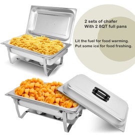 ORNKAT Chafing Dish Buffet Set [2 Pack] 8QT Stainless Steel Buffet Chafers,Food Warmers for Parties Disposable Chafing Pans with Lids with 2 Full Trays