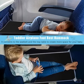 Kids Airplane Seat Extender Travel Bed, Toddler Airplane Bed with Side Pocket, Portable Long Trip Kid Seats Footrest, Toddler Airplane Travel Essentials, Black