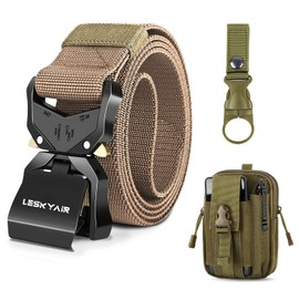 Leskyair Men Tactical Belt, Military Work Belt Rigger 1.5" Nylon with Heavy Duty Quick Release Metal Buckle, Gift with Molle Pouch and Bottle Clip