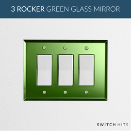 Switch Hits Green Glass Mirror Outlet Wall Plate | 3 GFI Rocker | 7.5" x 5.25" | Professional Quality Glass Mirror Switch Plate Covers For All Configurations