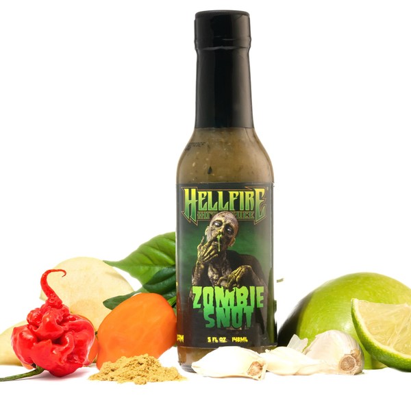 Hellfire Zombie Snot Hot Sauce, Award-Winning Chilehead Salsa Verde Sauce, Made with Carolina Reaper Peppers, World's Best Taco Sauce, Gourmet, Vegan, and Gluten Free, 5 oz.