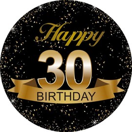 Black and Gold 30th Birthday Party Favor Stickers - 2 Inches - 50 Labels