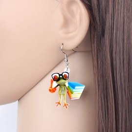 DUOWEI Cute Frog Earrings Dangle Novelty Cartoon Frog Gifts for Women Girls Teens Children, Zinc, Sandstone
