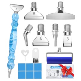 Hailivike 17PCS Light Blue Threaded Diamond Painting Pen Tools, Upgraded Stainless Steel Tips Diamond Art Pens No Loosen