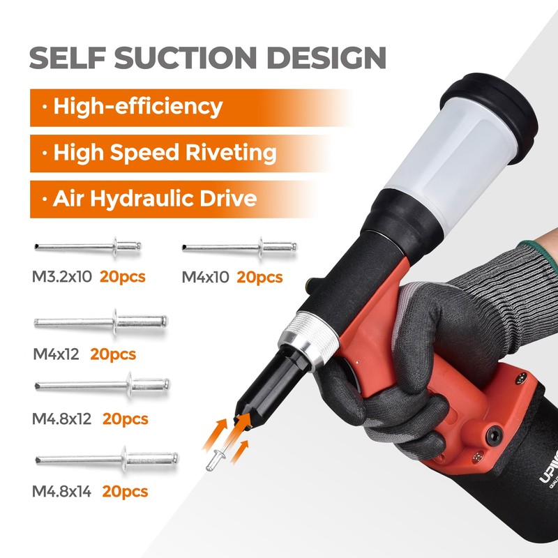 UPWOOD Pneumatic Hydraulic Pop Rivet Gun, Self-Suction Air Riveter Riveting