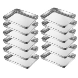 HYTK Little Serving Trays Stainless Steel 304 in Bulk Small Cookie Baking Sheet Pans 10.4 x8.1 x1.1Inch (Diagonal 12.3) Reheat Food Small Items No Rust Dishwasher Safe Bakeware for 2 Person 12 Pack