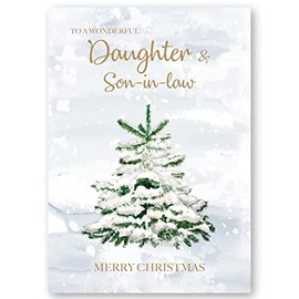 Absolutely Yours Christmas Card for Daughter & Son-in-law. Christmas Tree in Snow Design. 172 x 122mm Card with Verse Inside and White Envelope. Ecofriendly and UK made