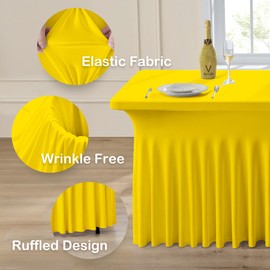 2pk Yellow Spandex Tablecloths 6ft for Rectangle Tables, Wrinkle Free Classy Table Skirt Stretchy Fitted Table Cloths Covers 6 Foot for Weddings Birthday Party Events Banquette Baby Shower