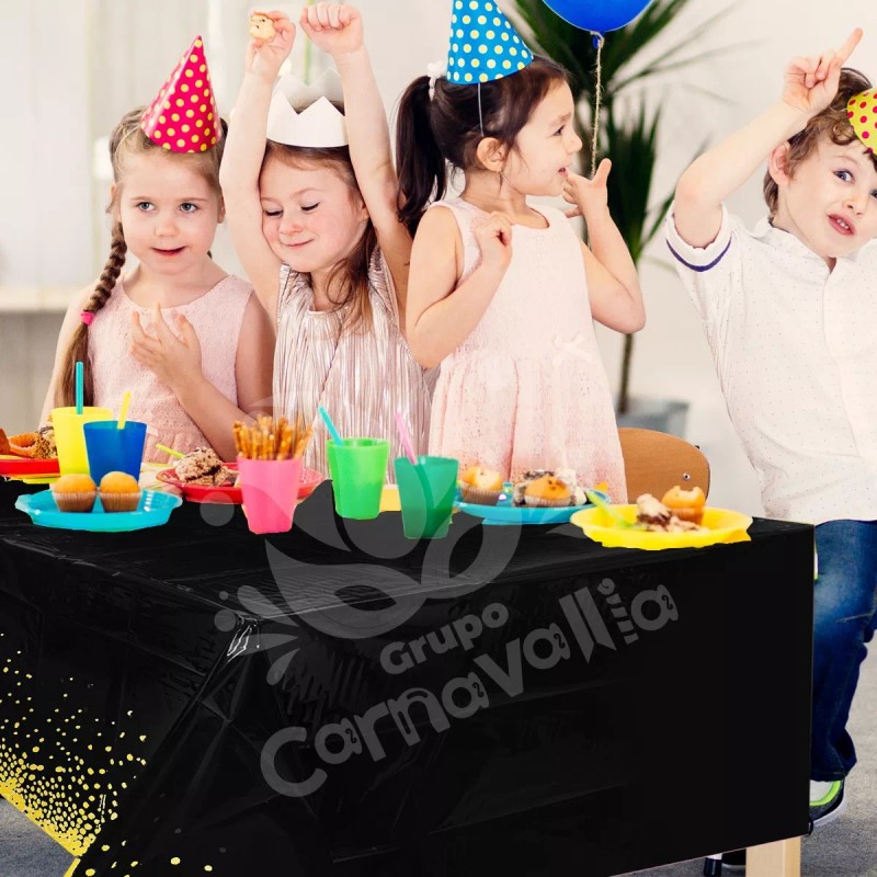 Grupo Carnavallia 6 Manteles Desechable Rectangular Negro Puntos Fiesta