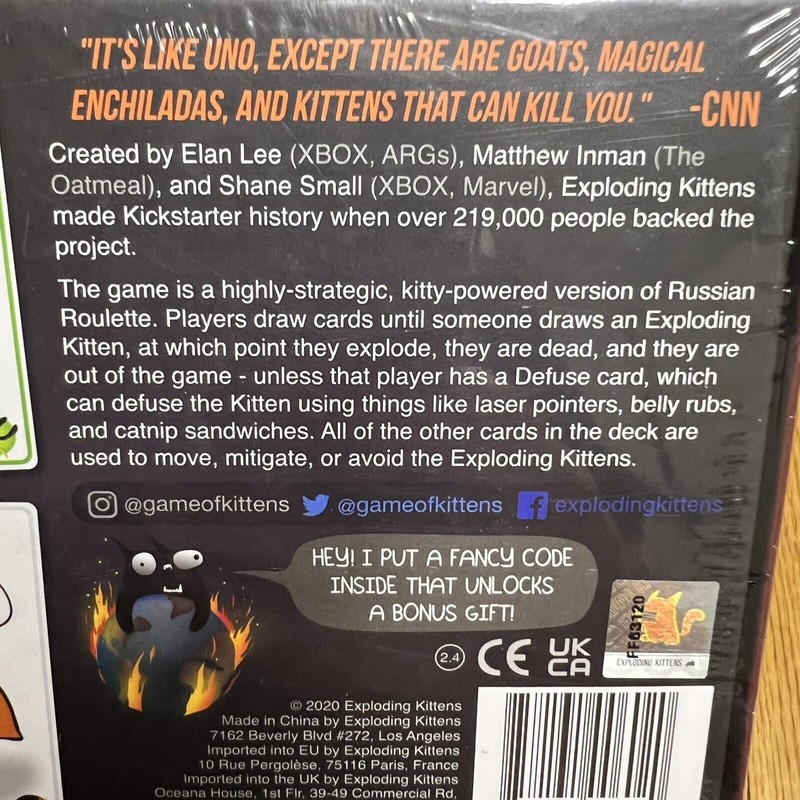 Exploding Kittens Card Game Original Edition Ages 7+ 2-5 Players,