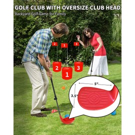 KOFULL Golf Clubs with Extendable Shaft – Backyard Outdoor Golf Club with Oversize Club Head for Golf Game with Buckets – Length Adjustable for Family – 2 Packs Right-Handed Training 21"-35", Red