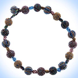 Bright Ball Brass-Tone Champagne Peacock Blue Glass Seed Beads 22" Necklace Long Unique Chic Crystal Rhinestone Elegant Jewelry Necklace For Women