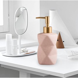 2-Pack Ceramic Nordic Style Soap Dispensers in Pink & Green | 380ml Refillable Liquid Pump Bottles | Textured Design with Gold Speckles | Elegant Bathroom & Kitchen Decor | Ideal for Soap & Lotion