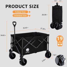 Outdoor Trolley 210L,Collapsible Folding Wagon, Heavy Duty Utility Beach Wagon Cart Large Capacity Foldable Grocery Wagon for Garden Sports Outdoor Use,Black… (210L)