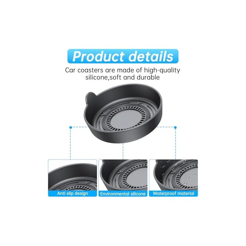 Silicone Car Cup Holder Coasters 4 Pack, Non Slip Waterproof