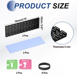 PATIKIL M.2 2280 Nvme SSD Heatsink 70x22x3mm, 2 Set Radiator Cooler Aluminum Heat Sink Cooling Fin with Thermal Pad/Tape/Rubber Ring for Laptop Electronics CPU Led, Black