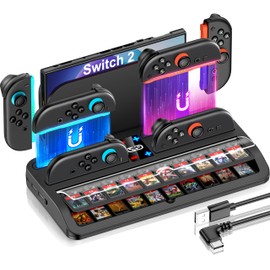 Switch2 JoyCon Charging Stand, Switch 2 Compatible Charging Storage Integrated Charging Dock for Switch 2 Joicons, 4-in-1 Rapid Charging, Stores and Protects 20 Game Cards, Switch2 Unit, Easy