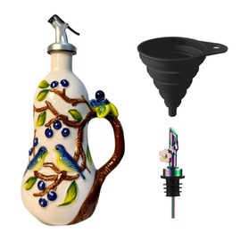 Windefun 18.26oz/540ml Ceramic Olive Oil Dispenser Bottle,Hand Painted Reliefs Oil Dispenser for Kitchen,Oil Bottles for Kitchen (Blueberry)