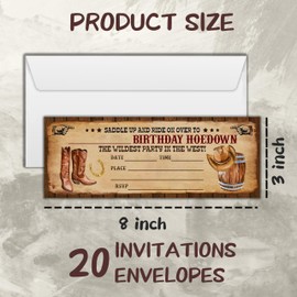 heiyihe Retro Birthday Cards-The Wildest Party Ticket Invite Cards-Retro West Boots Birthday Invitation with Envelopes for West Lovers-Celebration Party Favor & Supplies (20 Packs)-A22