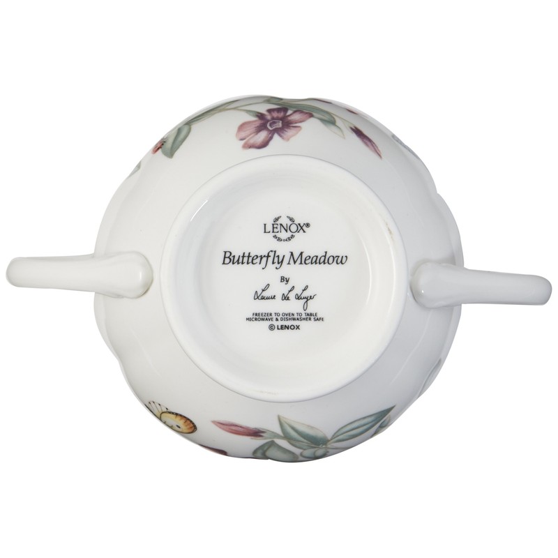 Lenox Butterfly Meadow Double Handled Sugar Bowl with Lid, White