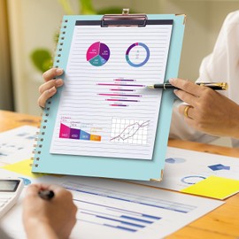 HAUTOCO Clipboard Folio with Refillable Notepad for Letter Size (11" x 8.5"), 5 Dividers with 10 Pockets, Elastic Pen Holder and File Folder Labels, Spiral Nurse Clipboard Artboard(Blue)