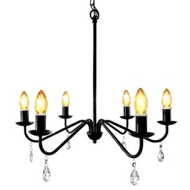 Brink House Black Farmhouse Outdoor 6 Light Plug-in Chandelier H19”xW23”, Curved Black arms, and Low Voltage IP65 Water Resistant Electrical Components