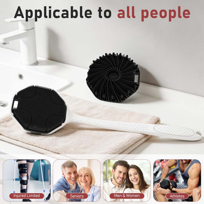Back Scrubber for Shower for Men 2 Pack, Silicone Body