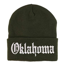 Trendy Apparel Shop Oklahoma State Old English Embroidered Long Cuff Beanie - Olive