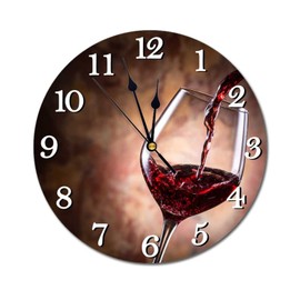 Abucaky Red Wine Pouring into Wine Glass Wall Clock Battery Operated Silent Round Clock Wall Decor for Home Office School, 12 Inch