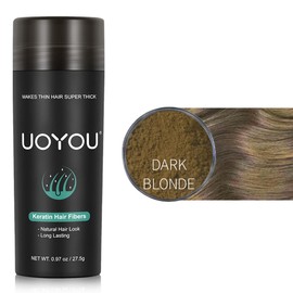 UOYOU DARK BLONDE Hair Fibres for Thinning Hair 27.5g Bottle | Undetectable & Natural Keratin Hair Fibers Concealer for Hair Loss for Men and Women | Hair Building Fibres Powder [DARK BLONDE]