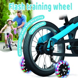 Kids' Bicycle Training Wheels Flash Mute Heavy Duty Rear Wheel with Stabilizers Mounted (for 12 14 16 18 20 inch Kids Bike) 1 Pair + 1 Reflective Tape + 2 Reflective Arm Bands (Black)