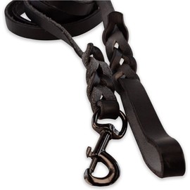 Leather Dog Lead Braided 180 cm All Black