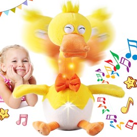 13" Eggshell Talking Dancing Duck, Repeating What You Say Mimicking Recording Plush Baby Toy Musical Songs Singing Talking Glowing Animated Twisting Gifts of Lighting Up Funny Toys for Toddler Kids