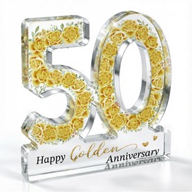 Gifts for 50th Wedding Anniversary for Couple Parents Husband Wife Women Men Happy Golden Anniversary Marriage Gifts Acrylic Decorations Sign for Home Office Bedroom Table Shelf