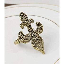 Fennco Styles Fleur De Lis Metal Napkin Rings, Set of 4 - Bronze Napkin Holders for Home Decor, Dining Table, Banquets, Family Gathering and Special Occasions