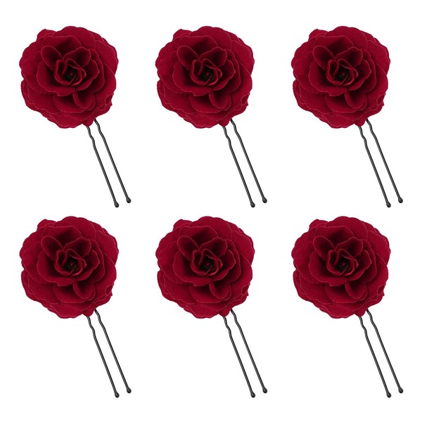 Lurrose 6 Pieces Rose Hair Pins Artificial Red Rose Bridal Hair Clips Floral Wedding Headpieces for Women Girls