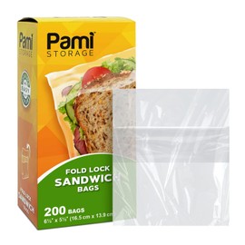 PAMI Bolsa para Sándwich con Tapa Plegable [200 Piezas] - Bolsas Desechables de Plástico para Sándwich con Diseño Plegable Y Cerrado - Bolsas para Sándwich de Comida para Almuerzo Escolar, Oficina, Vi