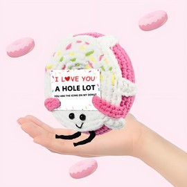 I Love You Donut Gift - Positive Crochet Gifts for Daughter Mom Girlfriend Boyfriend Son Father - Long Distance Relationship Anniversary Love Birthday Presents for Best Friend Women (Pink)